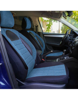 Set huse scaune auto compatibile SKODA Fabia II 2007-2014 - Racing - Culoare: negru + albastru